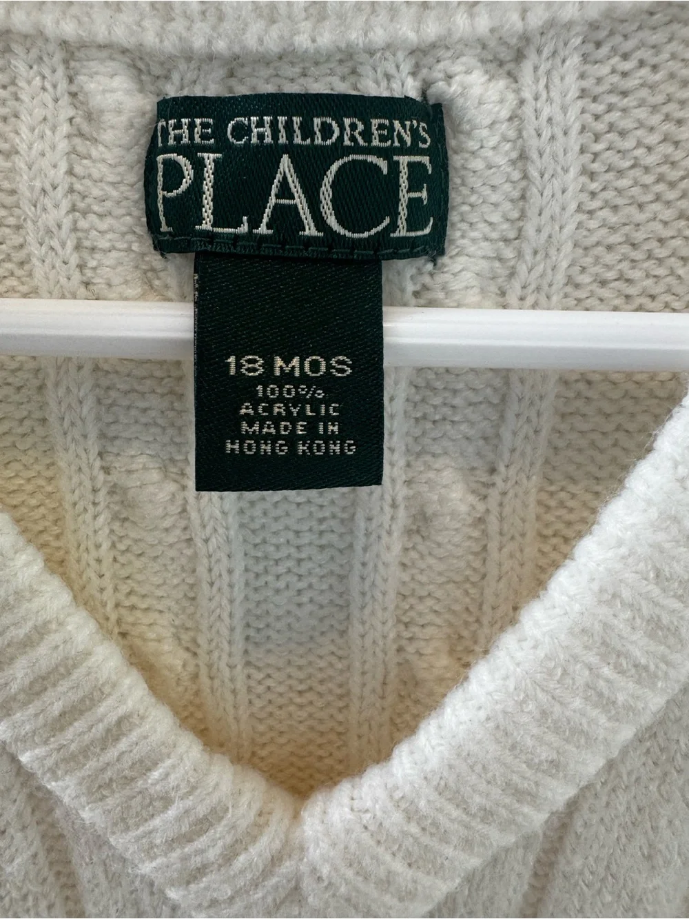 The Children's Place Cream Cable Knit V-Neck Sweater Vest - Classic Cable Detail
